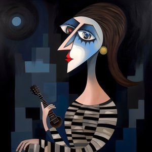 3D Frau Troubadour mit ihrer Gitarre im nächtlichen Mondlicht 1 von Kurt Heppke