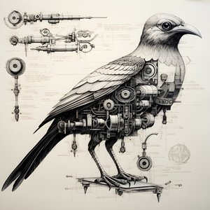 Dampfmechanische Vogel Blaupausen von Da Vinci 1