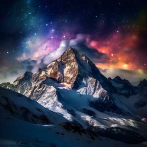 Die schneebedeckten Gipfel der Alpen leuchten wie ein Regenbogen in der Nacht 2