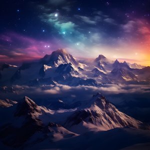 Die schneebedeckten Gipfel der Alpen leuchten wie ein Regenbogen in der Nacht 4