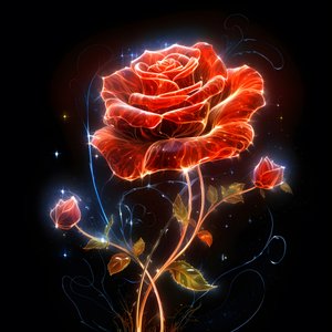 Eine Skizze einer blühenden roten Rose, mit nur einer Blüte und einigen detaillierten Linien