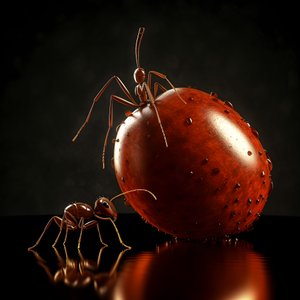 eine braune Ameise klettert auf einen riesigen Apfel 1