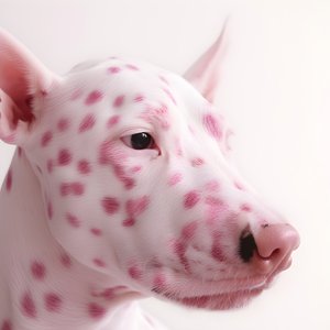 Faszinierende Nahaufnahme von Schwein rosa auf weißem Tier Dalmatinerflecken im Moiré-Muster