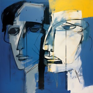 Zwei Köpfe vor blauem Hintergrund von Kurt Heppke