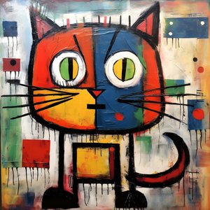 Niedliche Katze, im Stil von Picasso, Joan Miró und Basquiat 2