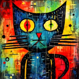 Niedliche Katze, im Stil von Picasso, Joan Miró und Basquiat 3