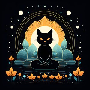 Katze in Meditation auf einer Lotusblume sitzend