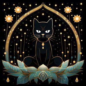Katze in Meditation auf einer Lotusblume sitzend