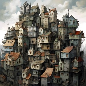 Eine Stadt aus liegenden Häusern
