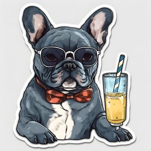 coole französische Bulldoggen, trinken einen Cocktail