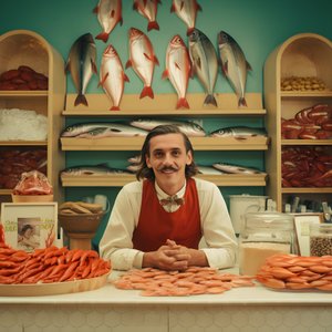 ein surreales Bild eines polnischen Fischhändlers aus den 1950er Jahren