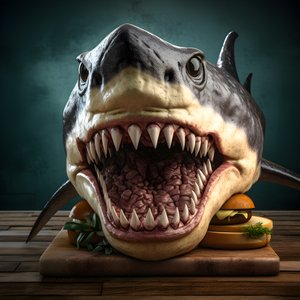 Haifischkopf-Cheeseburger mit Rindfleisch