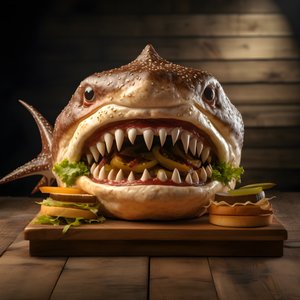 Haifischkopf-Cheeseburger mit Rindfleisch