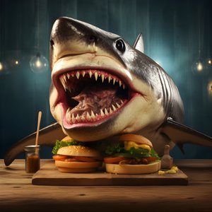 Haifischkopf-Cheeseburger mit Rindfleisch