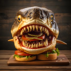 Haifischkopf-Cheeseburger mit Rindfleisch