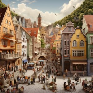 Stadt mit vielen Menschen, realistisch