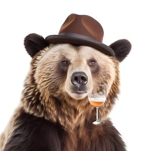 Ein Bär mit einem Zylinder und einem Bierkrug von vorne und im Profil auf weißem Hintergrund 3