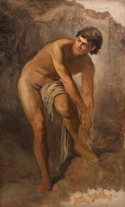 Junge italienische Männerfigur in Felsenlandschaft