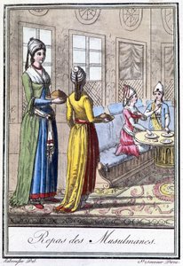 Mahlzeit der Musliminnen - in „Enzyklopädie der Reisen“ von J. Grasset St Sauveur, ed. Deroy, Paris