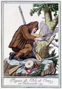Bauer von der Insel Korsika in einem Hinterhalt - in „Encyclopédie des voyages“ von J. Grasset St Sauveur, Deron, Paris