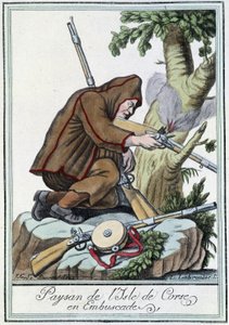 Bauer von der Insel Korsika im Hinterhalt - in „Encyclopédie des voyages“ von J. Grasset St Sauveur, Deron, Paris