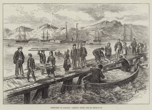 Skizzen in Island, Trockenkabeljau in Reykjavik anlanden von L. Huard