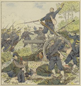 Russische Batterie von japanischer Infanterie im Bajonettangriff erobert von L. Malespine