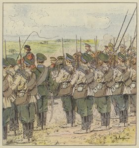 Die russischen Truppen erweisen einem Generaloffizier die Ehre von L. Malespine