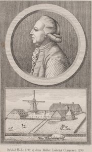 Dybbøl Mühle, 1792, und ihr Müller Lorenz Claussen, 1790 von L. Nissen