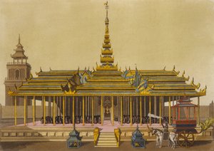 Der König von Siam spricht zu Höflingen in seinem Pavillon, Tafel 69 aus Le Costume Ancien et Moderne von Jules Ferrario, graviert von Gaetano Zancon (1771-1816) veröffentlicht ca. 1820er-30er von L. Rossi
