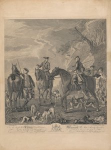 Eine Serie von sieben, unbetitelt, jeweils gewidmet: Dem ehrenwerten Thomas Lord Viscount Weymouth...vom Originalgemälde in Long Leat Hall. [Reiter und Hunde ruhen in einer felsigen Landschaft.] von L. Truchy