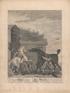 Ein Satz von sieben, ohne Titel, jeder gewidmet: Dem Ehrenwerten Thomas Lord Viscount Weymouth...vom Originalgemälde in Long Leat Hall. [Zwei Pferde stehen unruhig vor einem Stall...]