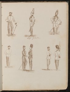 Acht Studien von stehenden Soldaten in Uniform, beschriftet "Leibgarde" von Lady Butler