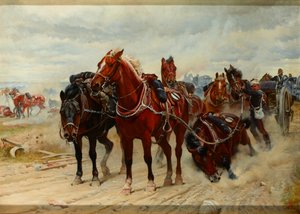 Patient Heroes, ein Geschützteam der Royal Horse Artillery im Einsatz, ca. 1882 von Lady Butler