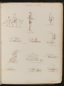 Studien von Kindern, ein Matrose beschriftet "Eine Küstenwache", sechs Studien von Booten beschriftet "Kutter", ein Shrimper, eine Frau mit einem Sonnenschirm, datiert "27. Mai 1861"