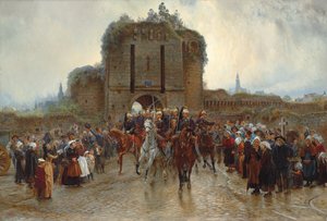 An die Front: Französische Kavallerie verlässt eine bretonische Stadt bei Kriegserklärung, 1888-89 von Lady Butler