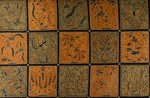Batik mit traditionellem Karomuster, Surakarta, Java, Indonesien (Detail)