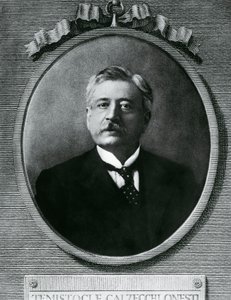 Porträt von Temistocle Calzecchi Onesti (1853-1922), italienischer Physiker und Erfinder, Radierung nach Fotografie von Amadeo (after) Modigliani