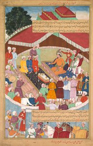 Hulagu Khan gibt ein Fest und verteilt Gunst an die Amire und Prinzen..., ca. 1596-1600