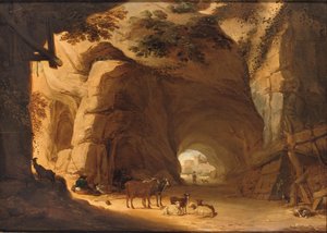 Hirten und ihr Vieh ruhen in einer Grotte