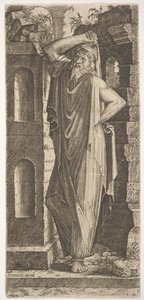 St. Philippus, stehend mit der linken Hand auf der Hüfte und der rechten Hand auf seinem... von Lambert Suavius