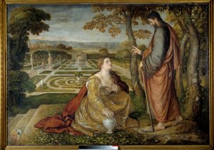 Noli Me Tangere Christus und Maria Magdalena. Gemälde von Lambert Sustris (1515-1568) von Lambert Sustris