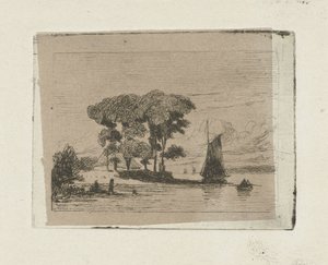 Flusslandschaft mit Segelboot und Bäumen