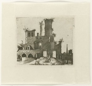 Ruine mit rechteckigem Turm von Lambertus Suavius