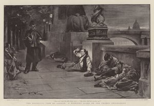 Die Obdachlosen von London, eine Mitternachtsszene am Themseufer von Lance Calkin