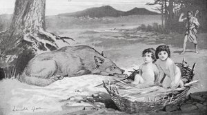 Der Hirte sah, dass der Wolf sich um die Kinder kümmerte (Lithografie) von Lancelot Speed