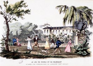 Alte Spiele: Das Spiel des Teufels (Diabolo) und das Bilboquet, basierend auf einer Lithographie von Langlumé von Langlume Langlume