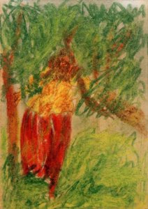 Ohne Titel (Unter einem Baum stehende Frau) von Laszlo Moholy Nagy