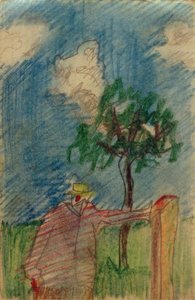 Ohne Titel (Unter einem Baum stehender Mann) von Laszlo Moholy Nagy