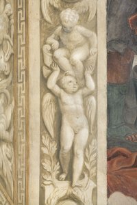 Putti, Dekorationen um die Fenster (Fresko)